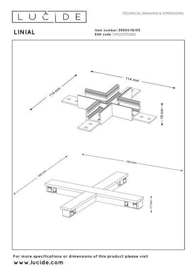 Lucide Premium LINIAL X-connector - 1-Circuit lighting system - Smart - 48V Track - Champagne